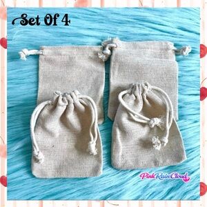 Set of 4 Burlap Canvas Drawstring Bags Rustic Gift Favor Jewelry  Spice Pouches